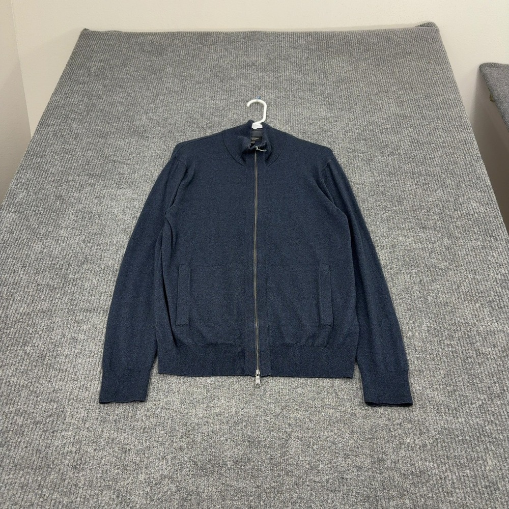 Banana Republic Sweater Mens M Blue Silk Cotton Cashmere Full Zip Mock Neck